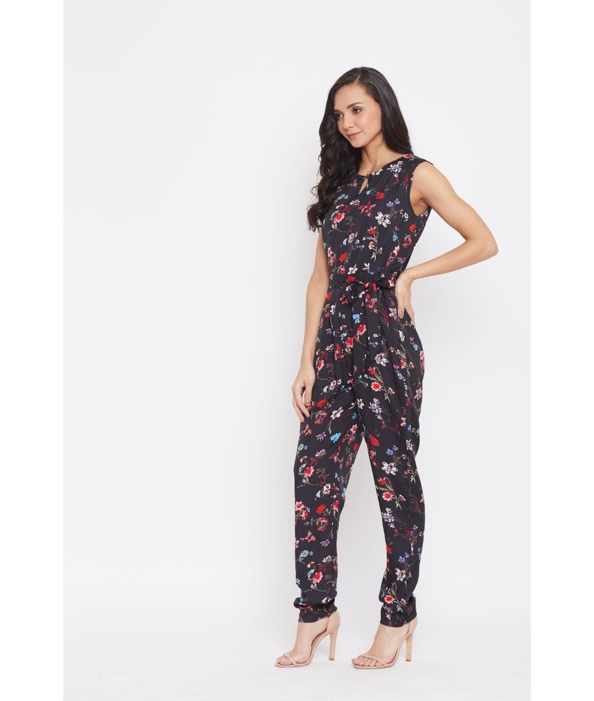 Floral Keyhole Jumpsuit with Belt - Uptownie