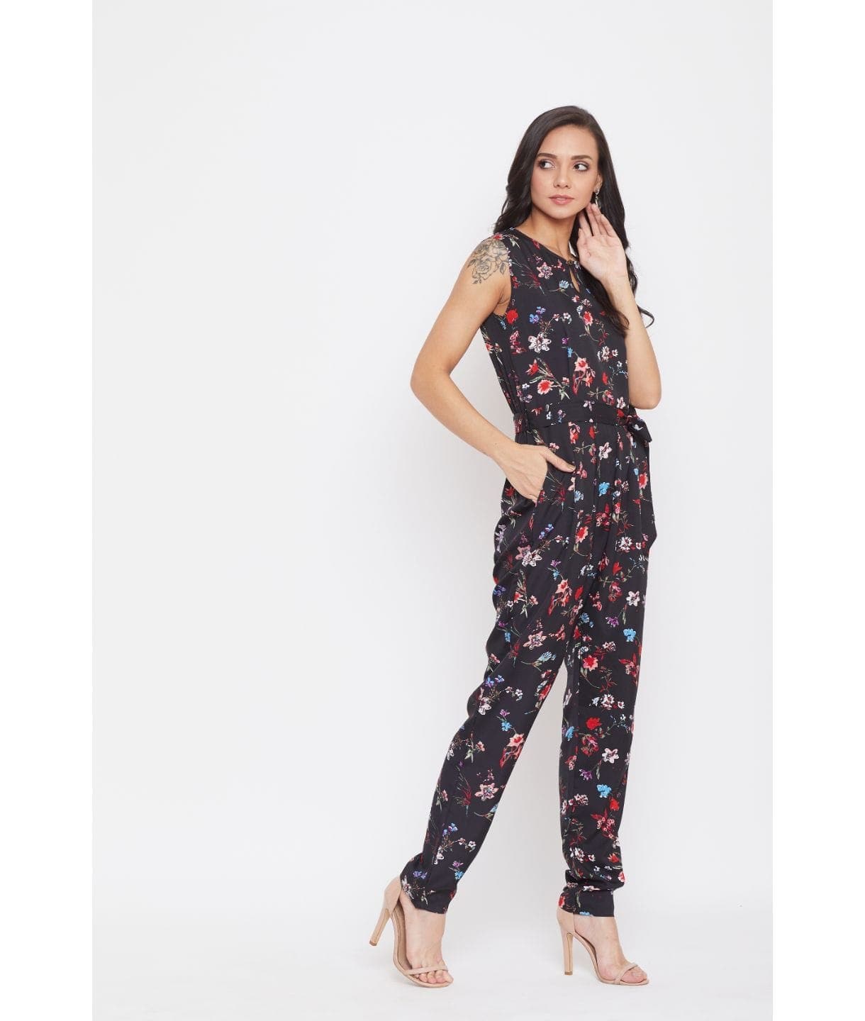 Floral Keyhole Jumpsuit with Belt - Uptownie