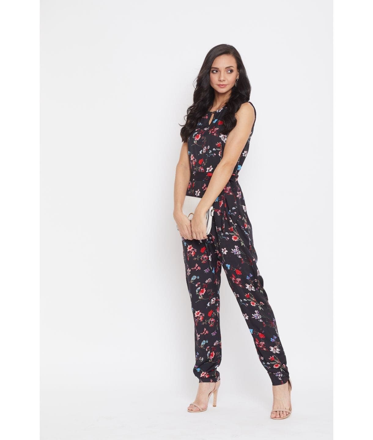 Floral Keyhole Jumpsuit with Belt - Uptownie