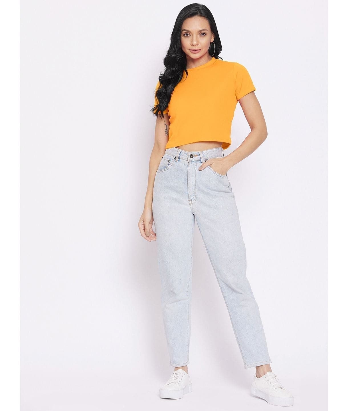 Solid Cotton Stretchable Crop Top - Uptownie