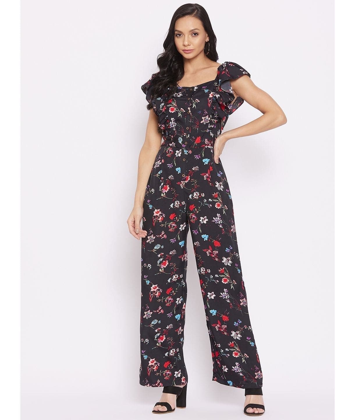 Short Ruffle Sleeved Jumpsuit - Uptownie