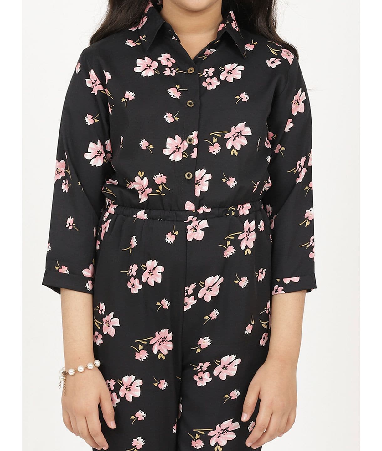 Floral Roll-up Jumpsuit for Girls - Uptownie