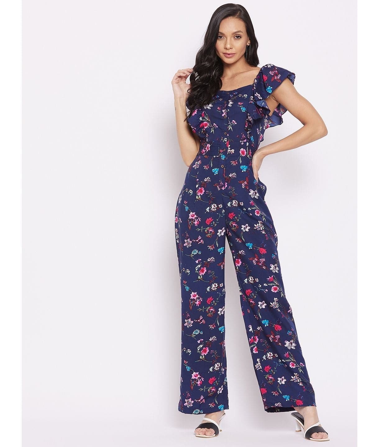 Short Ruffle Sleeved Jumpsuit - Uptownie