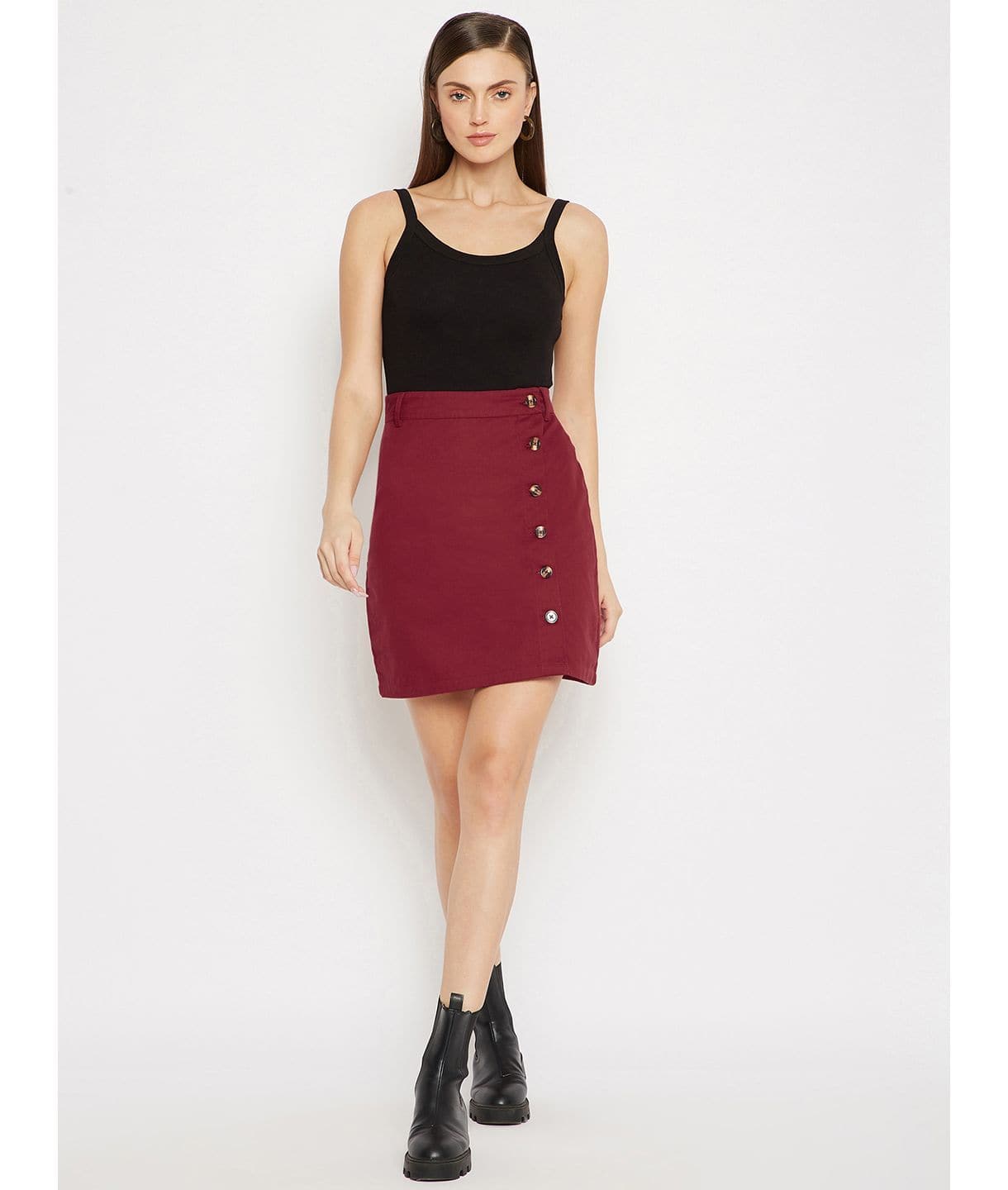 Stylish Red Denim A-Line Skirt