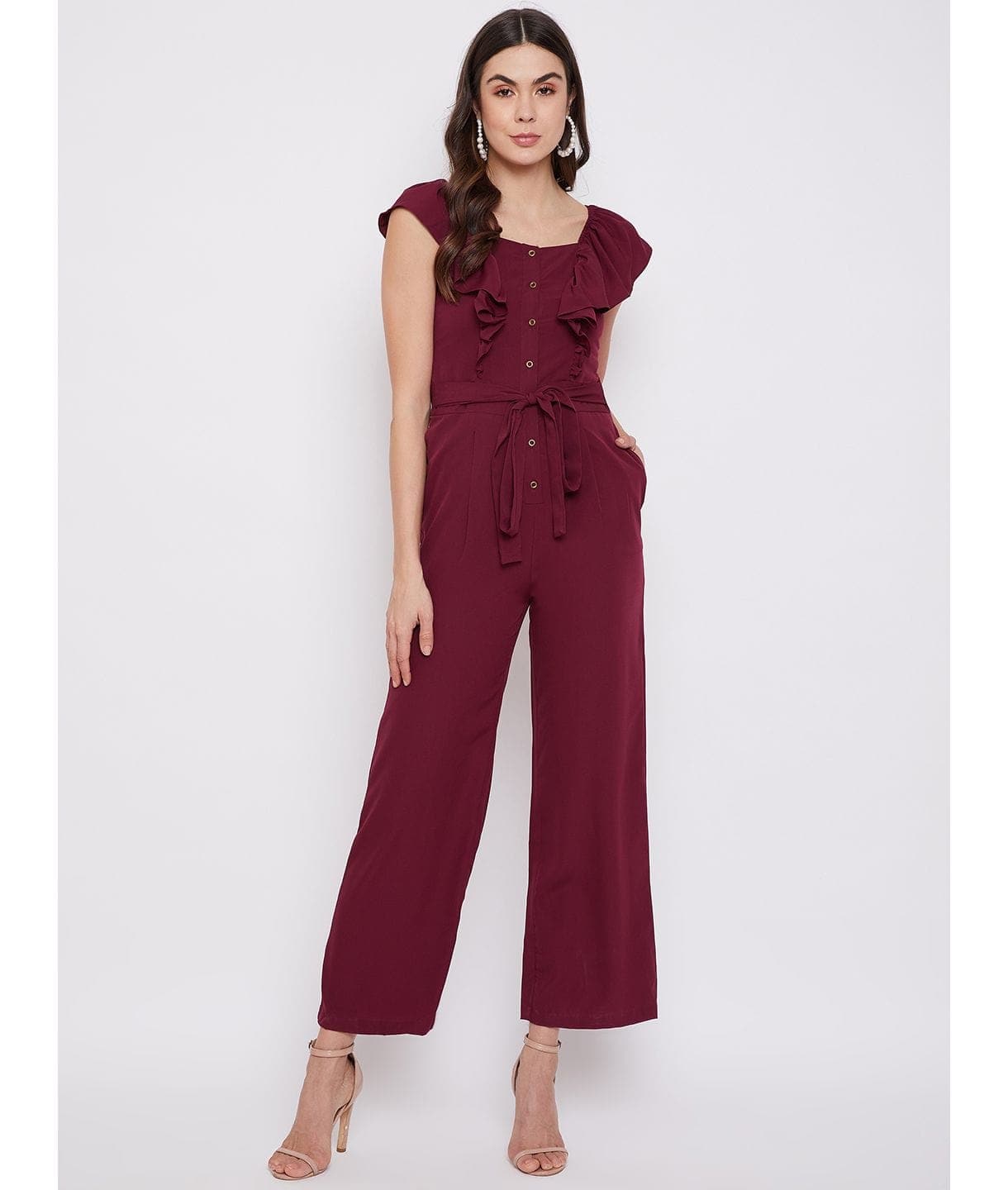 Short Ruffle Sleeved Jumpsuit - Uptownie