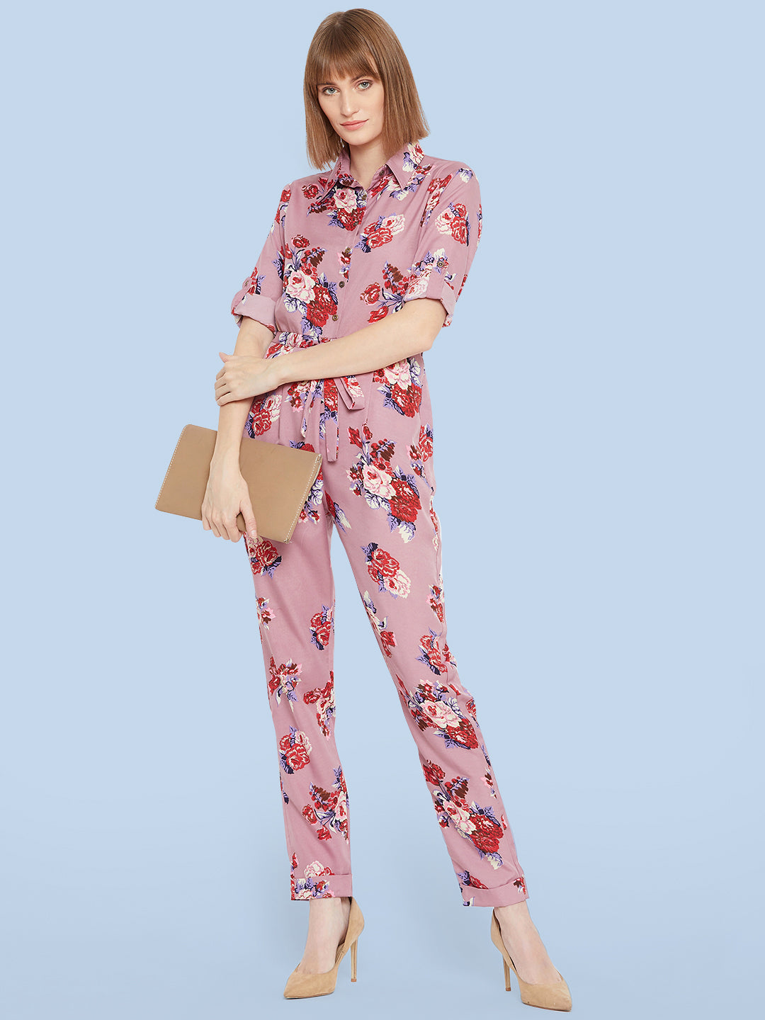 Floral Roll Up Jumpsuit - Uptownie