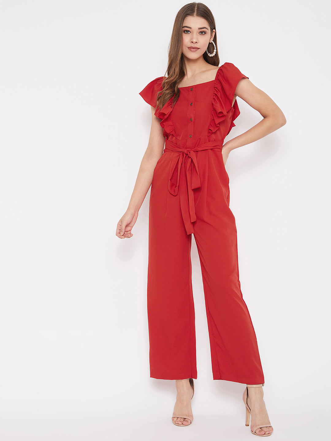 Short Ruffle Sleeved Jumpsuit - Uptownie