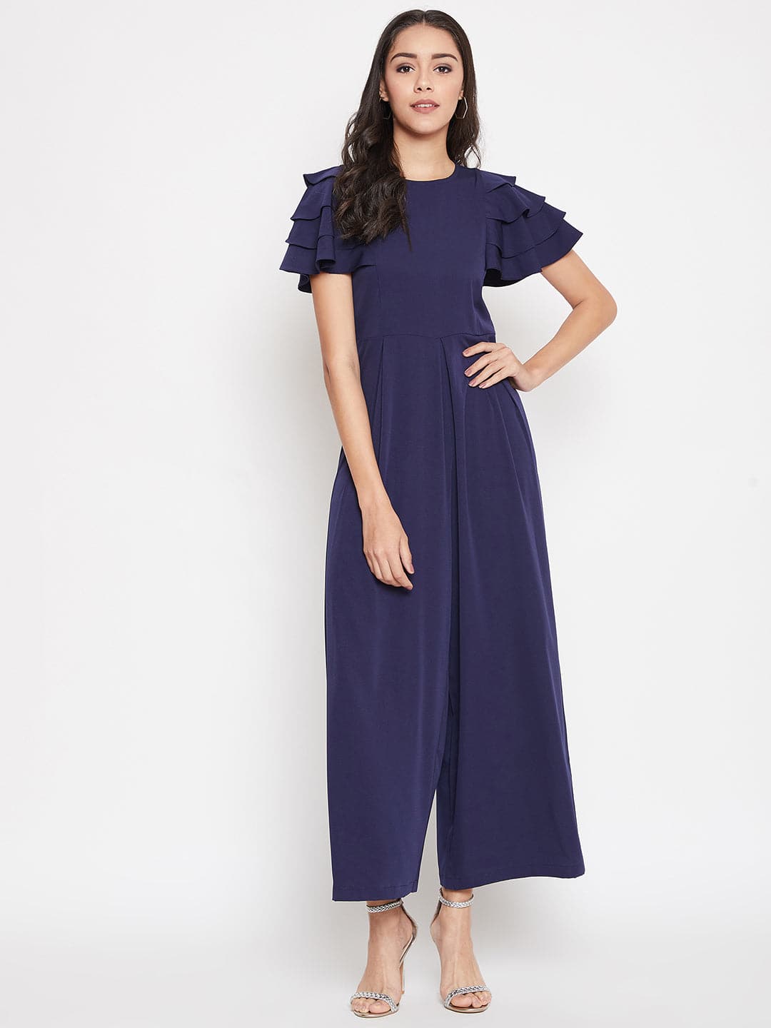 Full Length Ruffled Sleeve Jumpsuit - Uptownie
