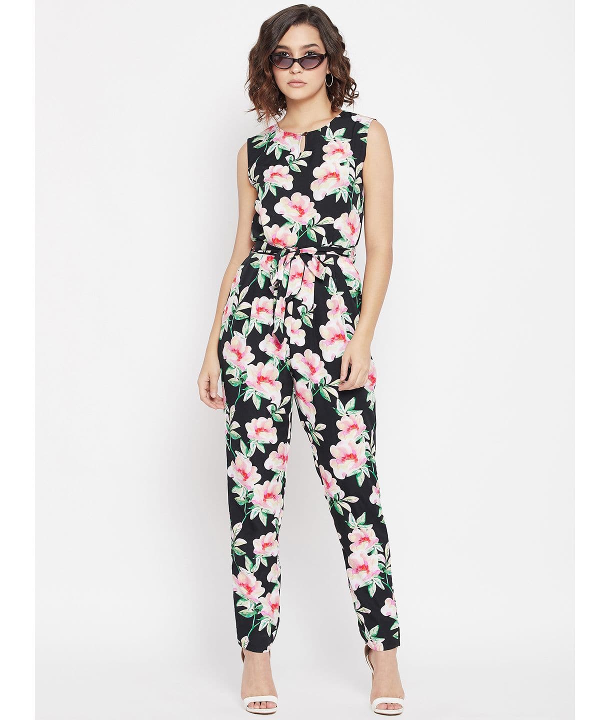 Printed Waist-tie Jumpsuit - Uptownie