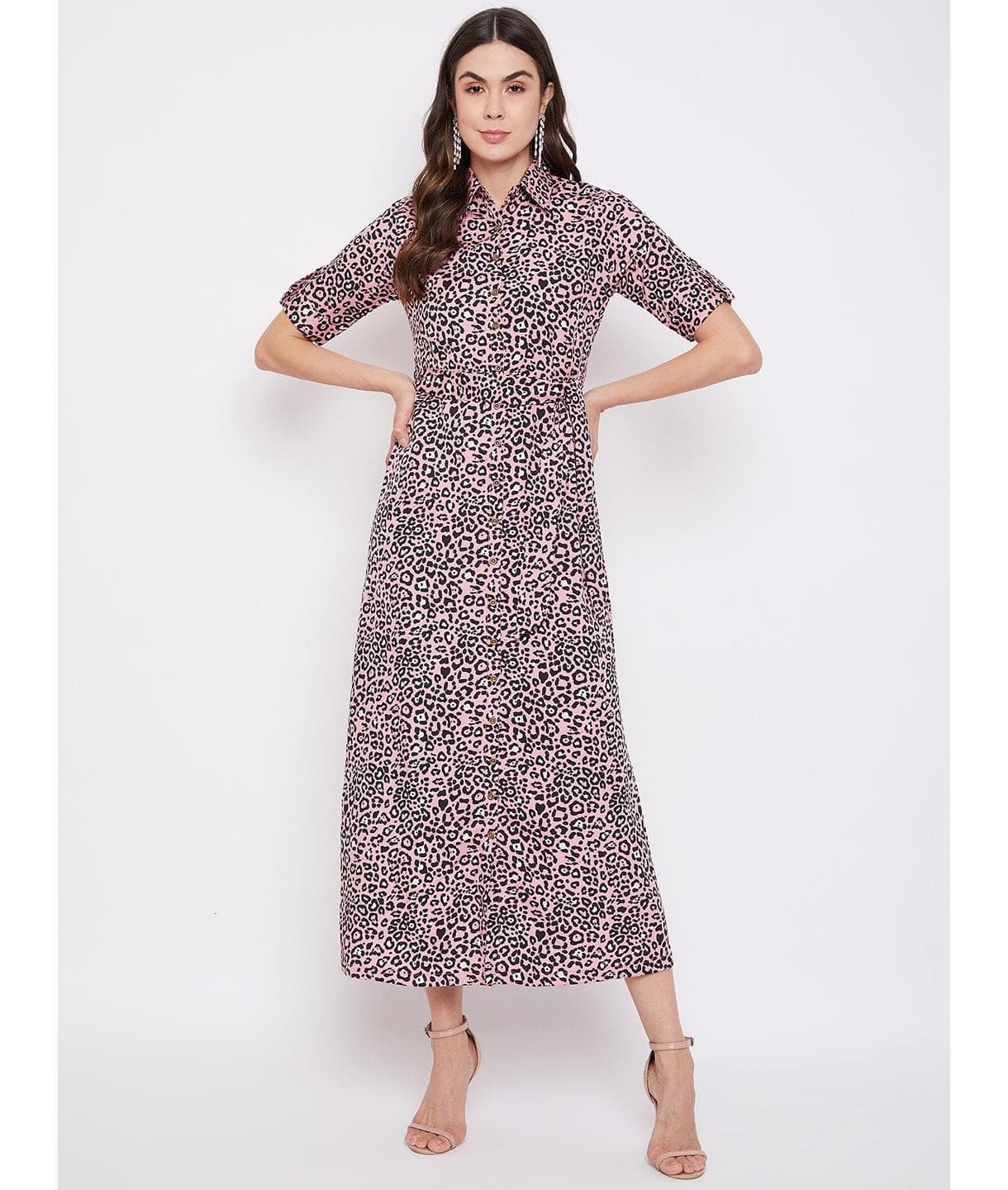 Collar Buttoned Down Shirt Maxi Dress - Uptownie