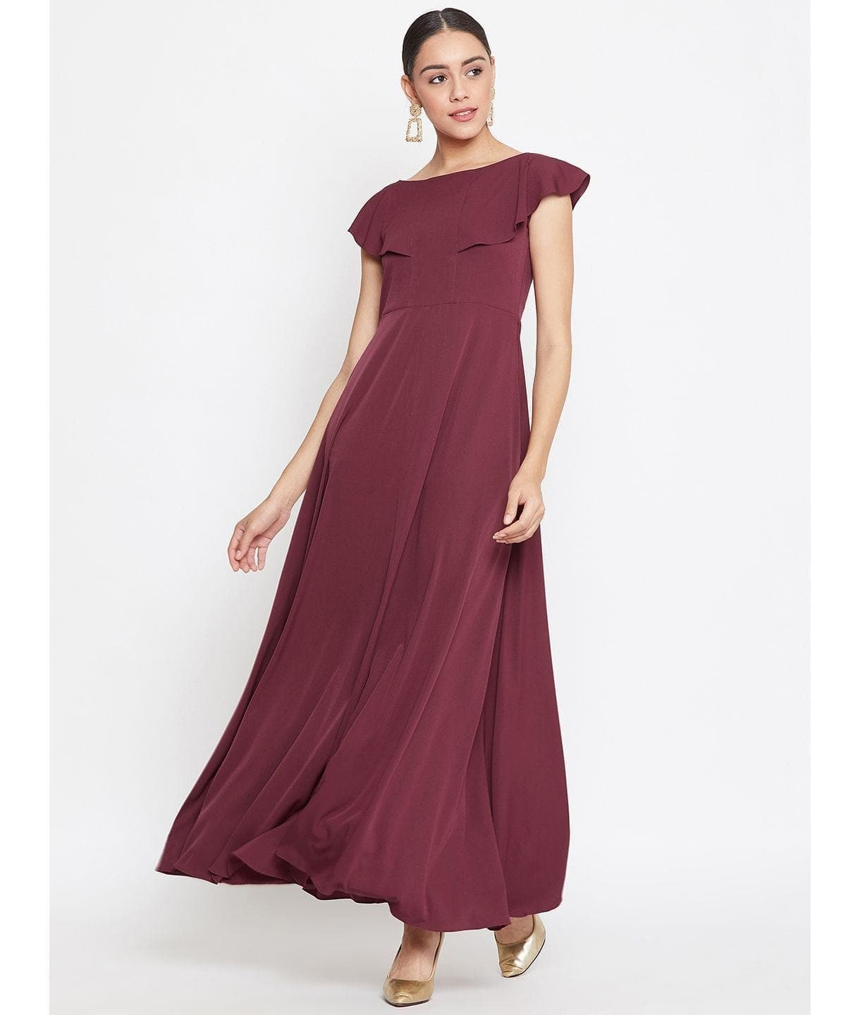 Flared Ruffle Maxi Gown - Uptownie