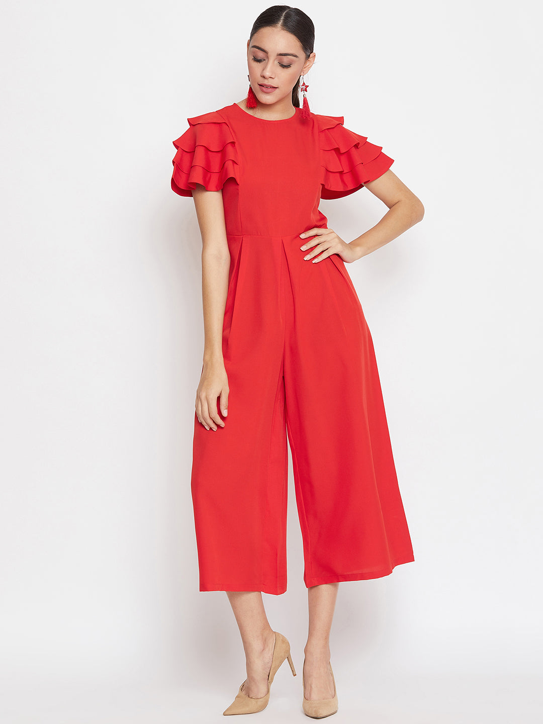 Culotte Ruffled Sleeve Jumpsuit - Uptownie