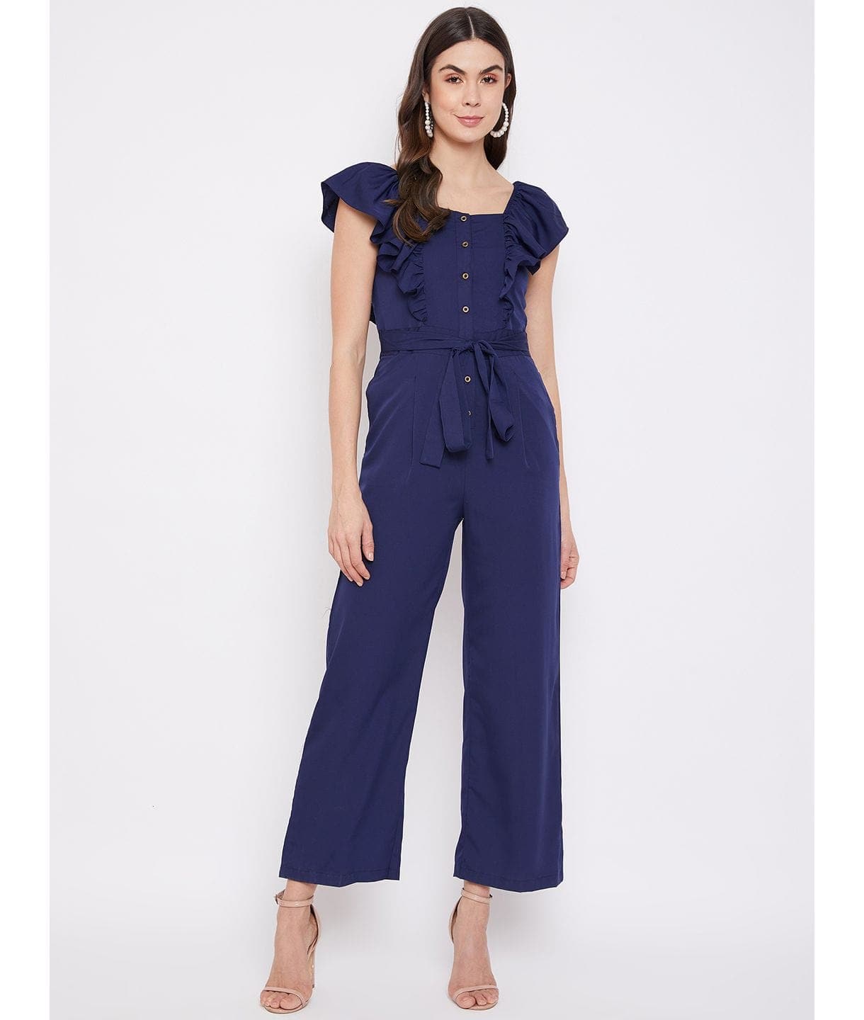 Short Ruffle Sleeved Jumpsuit - Uptownie