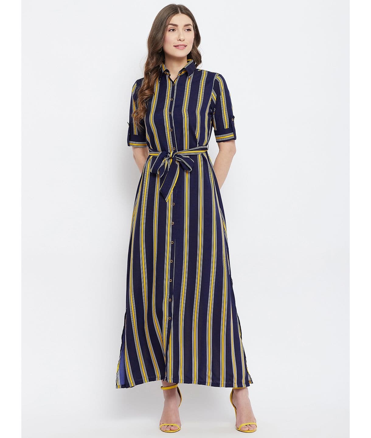 Collar Buttoned Down Shirt Maxi Dress - Uptownie
