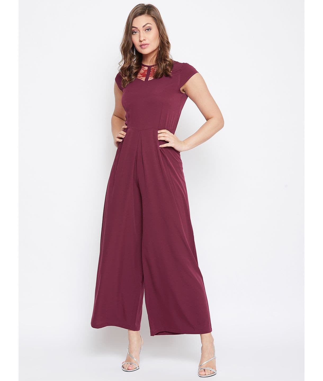 Plus Lace Neck Full Length Jumpsuit - Uptownie