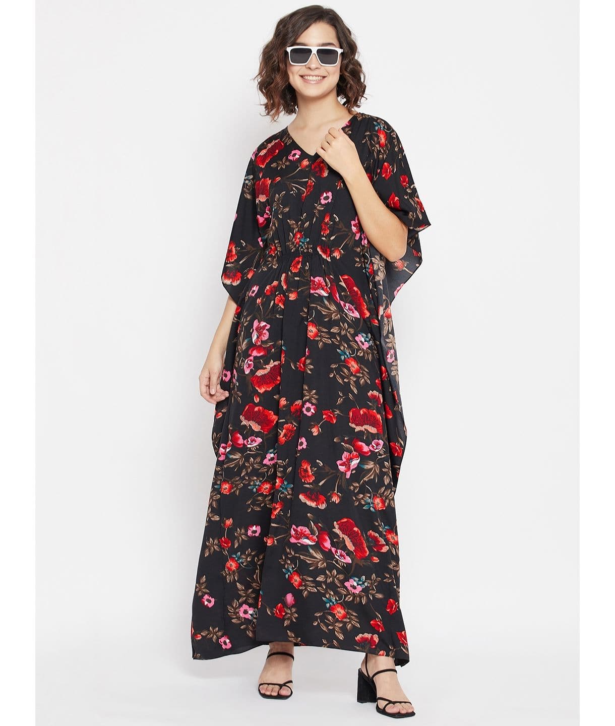 Plus Comfortable Black Printed Kaftan/Nightie - Uptownie