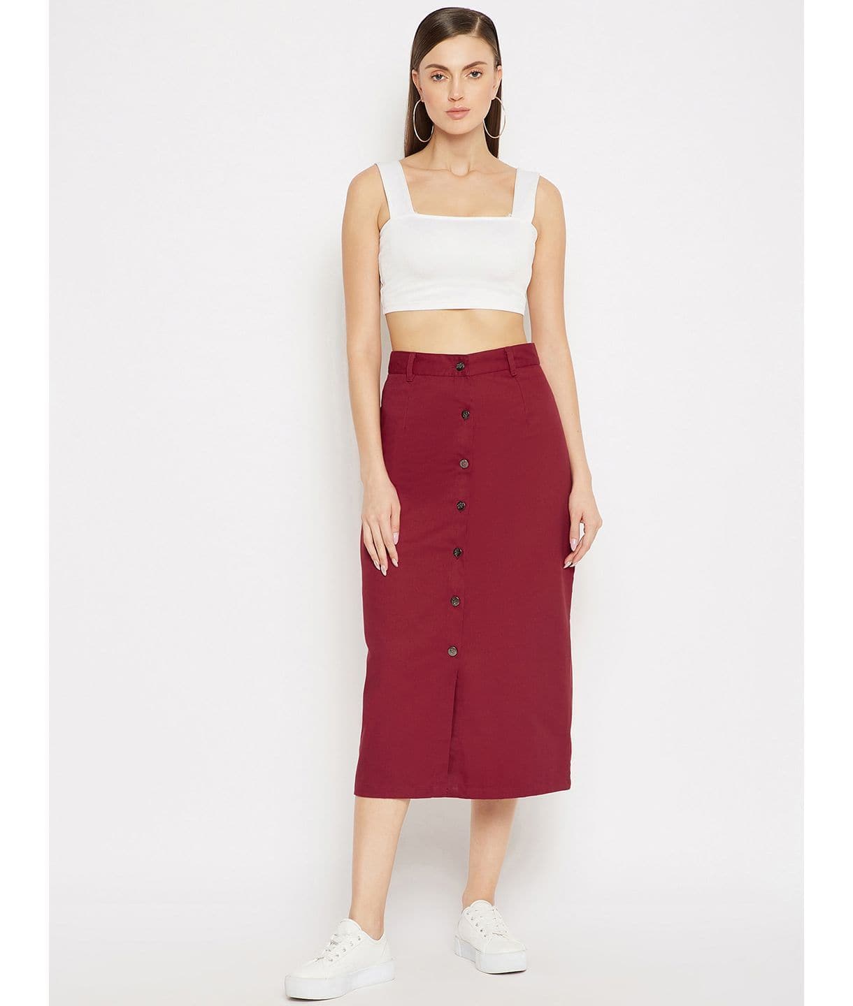 Stretchable Midi Denim Skirt - Uptownie