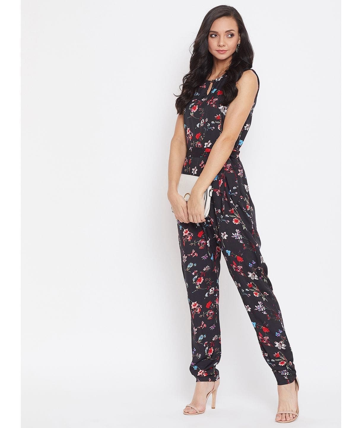 Floral Keyhole Jumpsuit with Belt - Uptownie