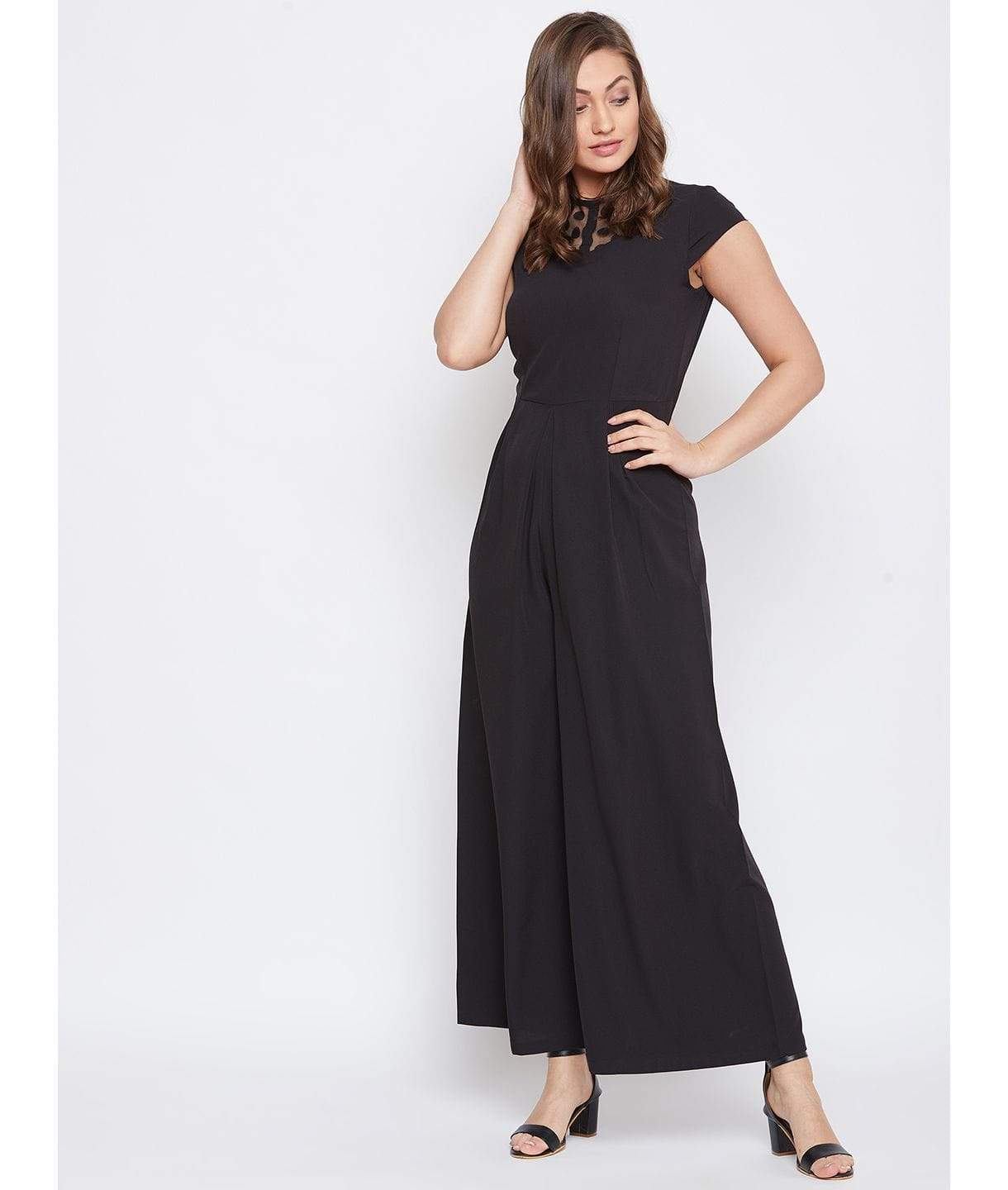 Plus Lace Neck Full Length Jumpsuit - Uptownie