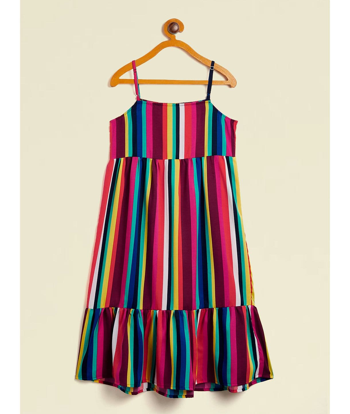 Multi Striped Thin Strap Sleeveless Dress for Girls