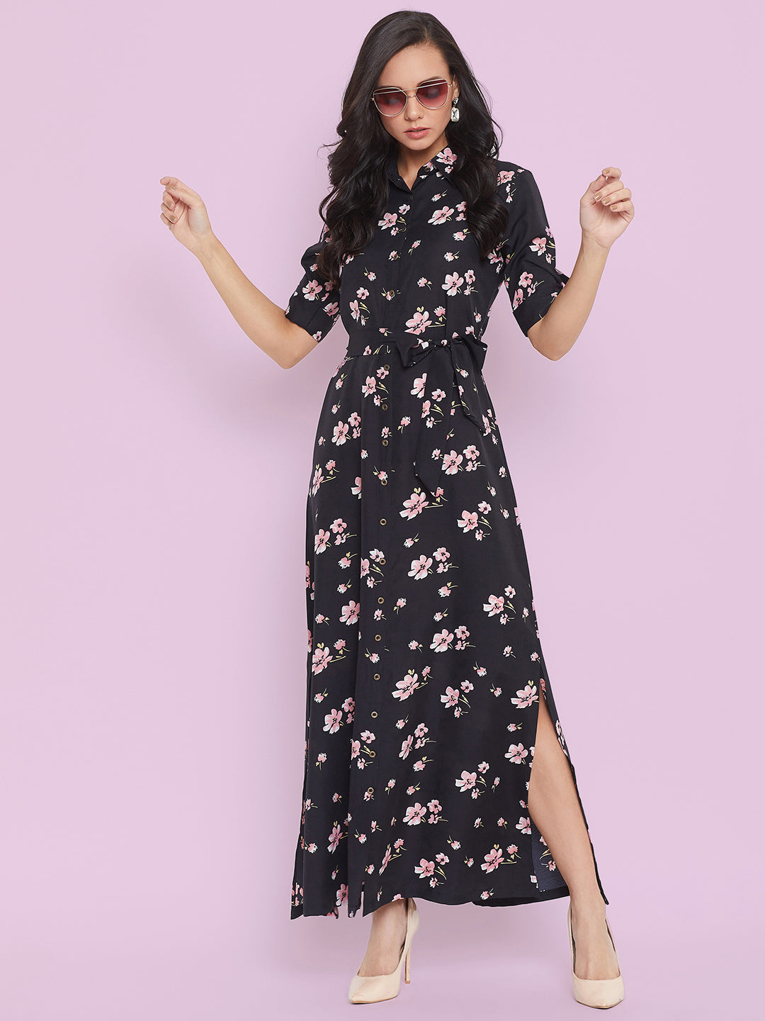 Collar Buttoned Down Shirt Maxi Dress - Uptownie