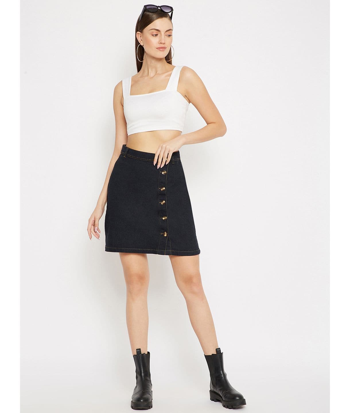 Stretchable Knee length Denim Skirt - Uptownie