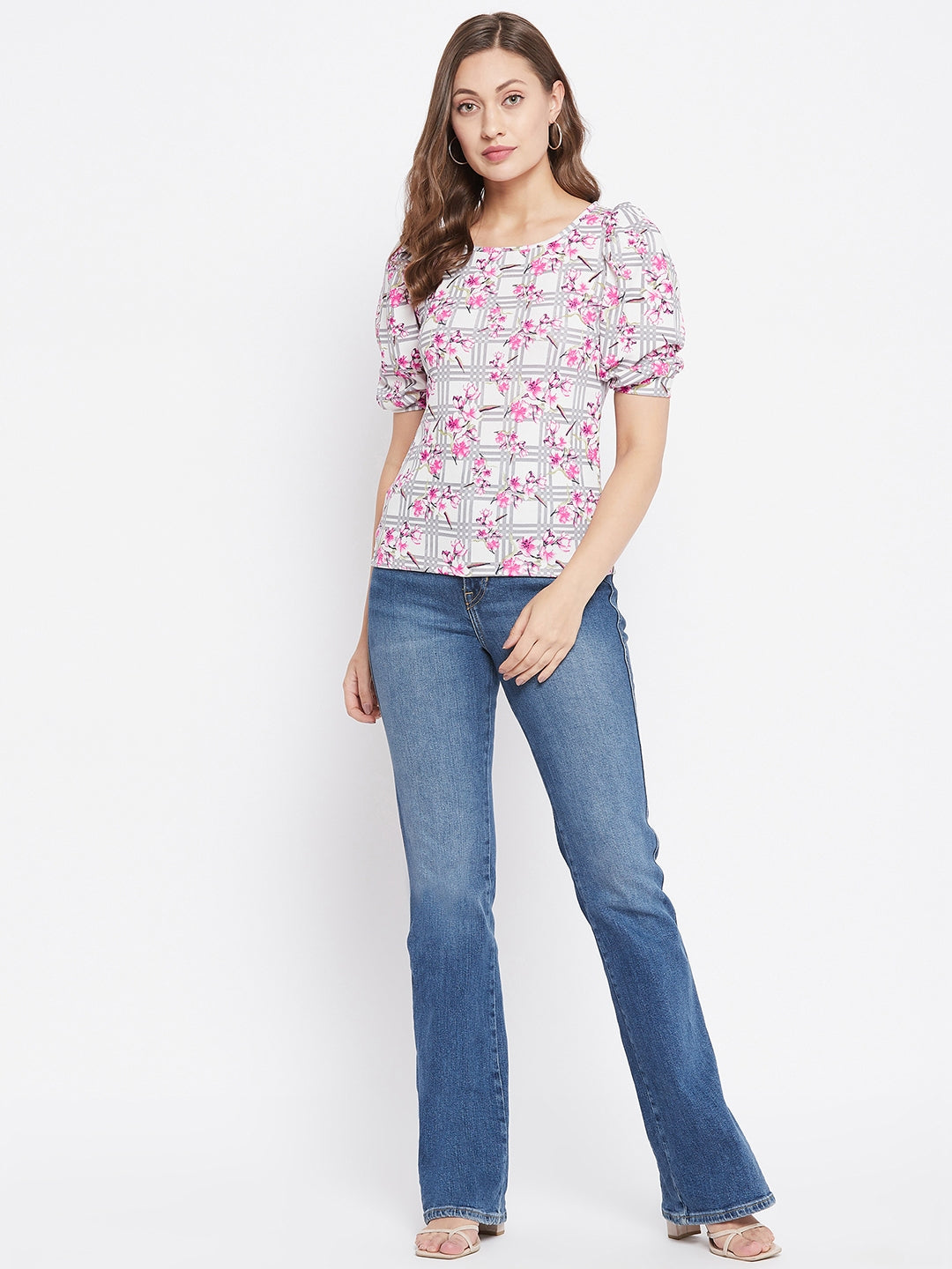 Cotton Floral Stretchable Puff Sleeve Top - Uptownie