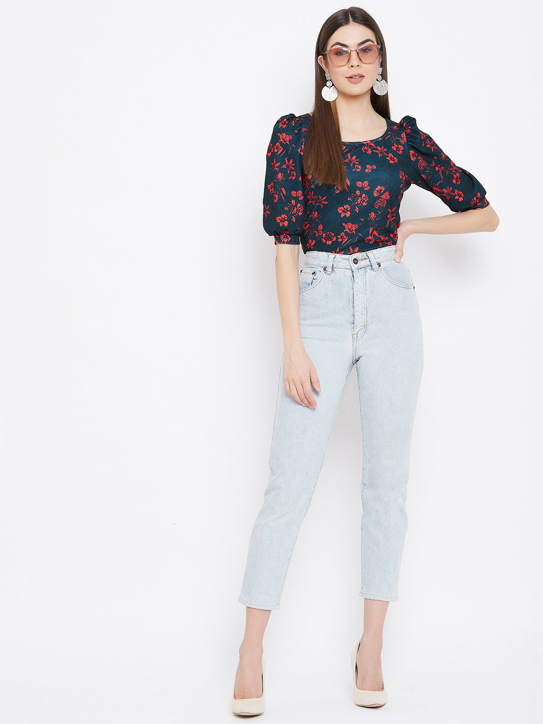 Cotton Floral Stretchable Puff Sleeve Top - Uptownie