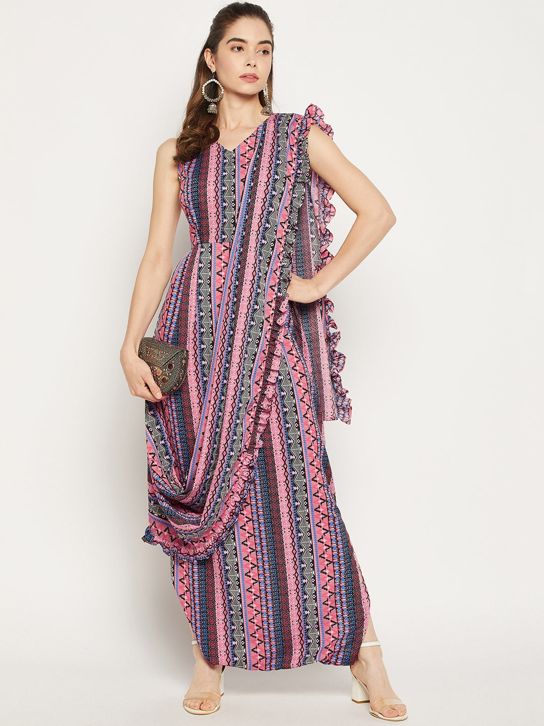Dhoti Jumpsuit with Attached Dupatta - Uptownie