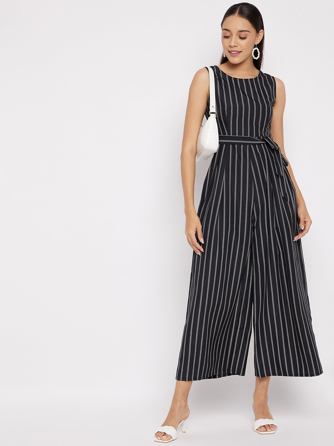 Waist-Tie Full Length Palazzo Jumpsuit - Uptownie