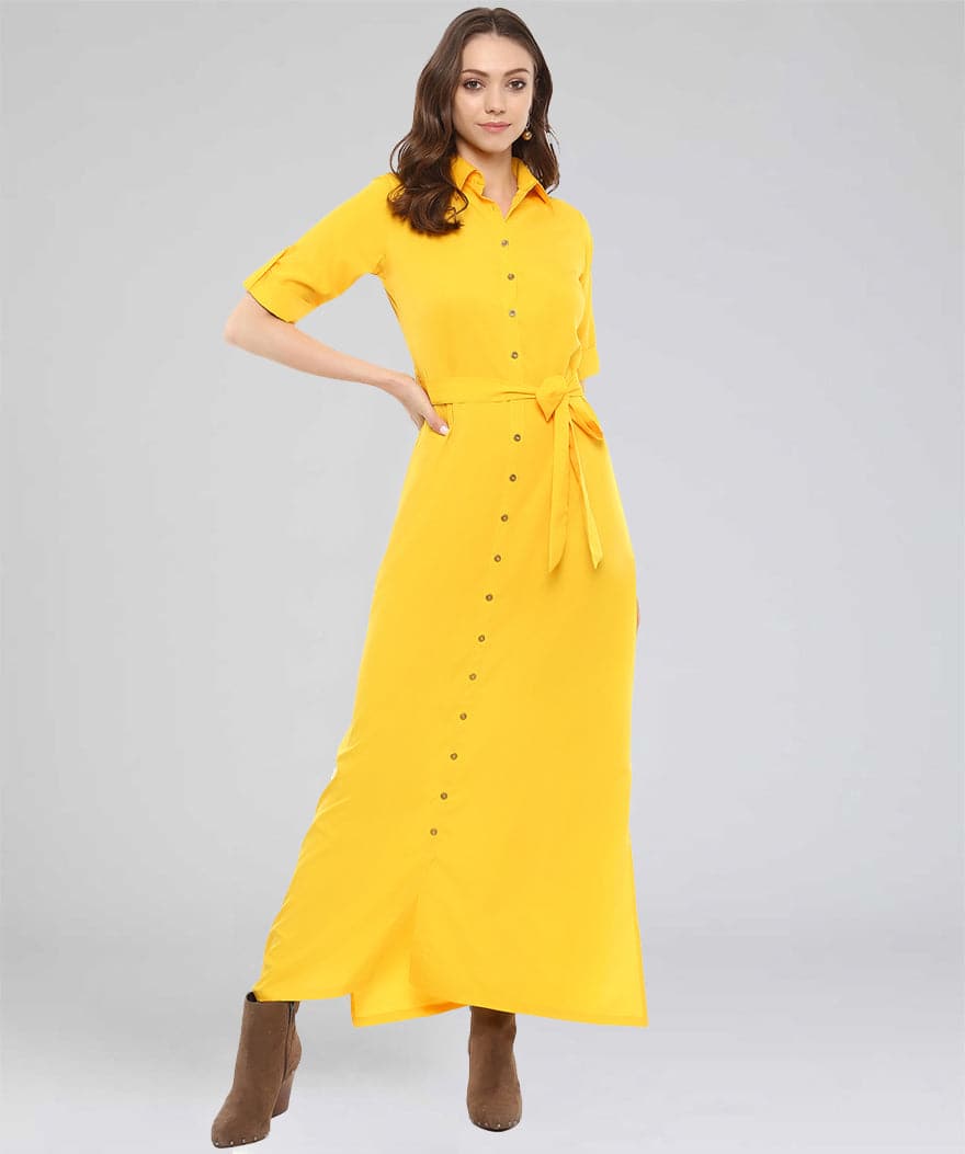 Collar Buttoned Down Shirt Maxi Dress - Uptownie