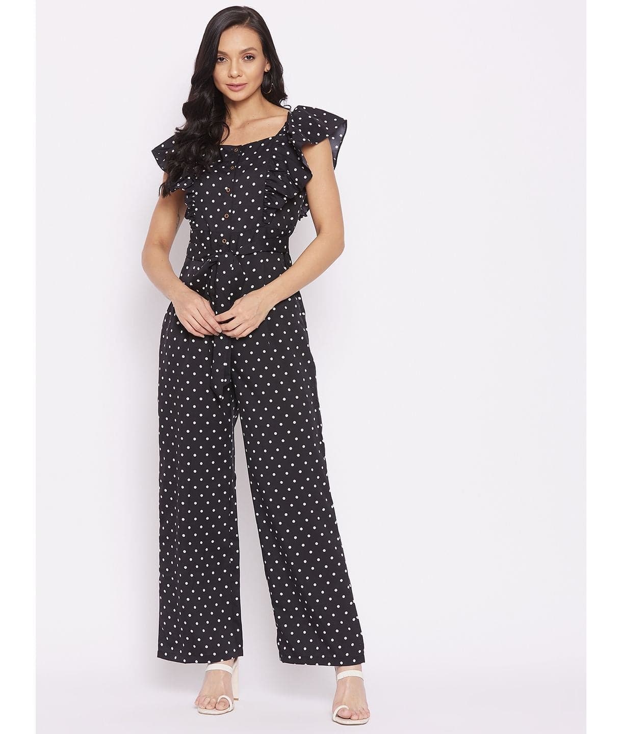 Short Ruffle Sleeved Jumpsuit - Uptownie
