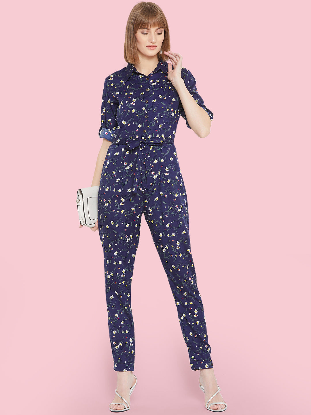 Floral Roll Up Jumpsuit - Uptownie