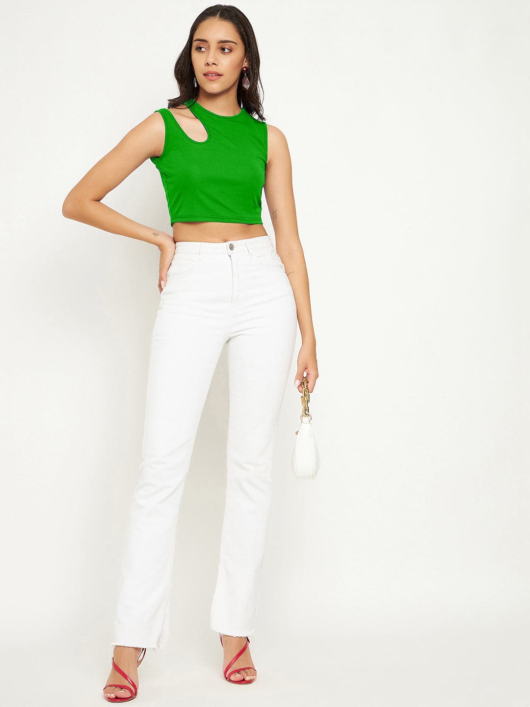 Cotton Stretchable Shoulder Cutout Crop Top - Uptownie