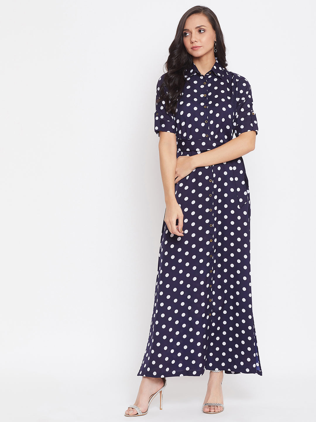 Collar Buttoned Down Shirt Maxi Dress - Uptownie