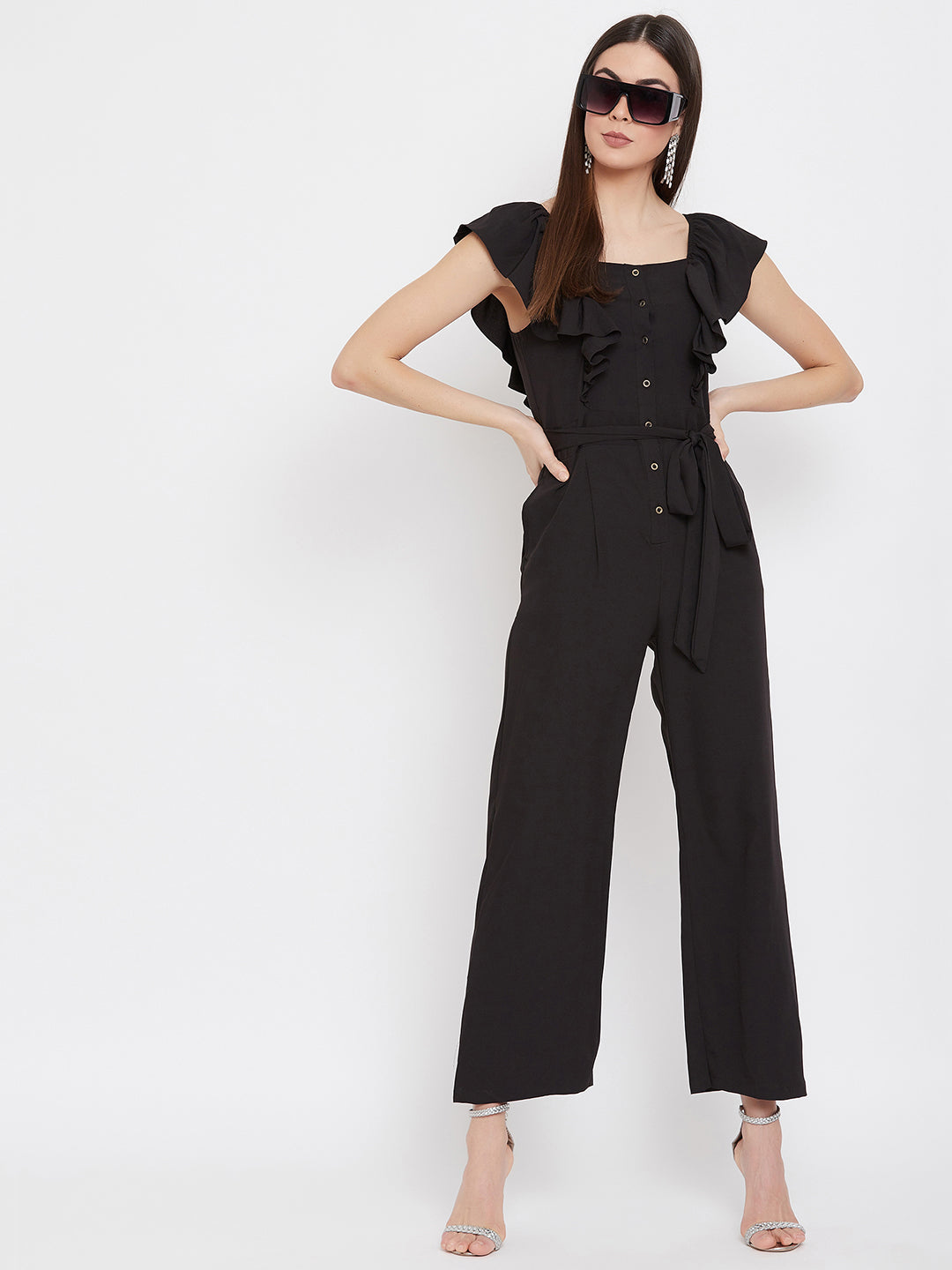 Short Ruffle Sleeved Jumpsuit - Uptownie