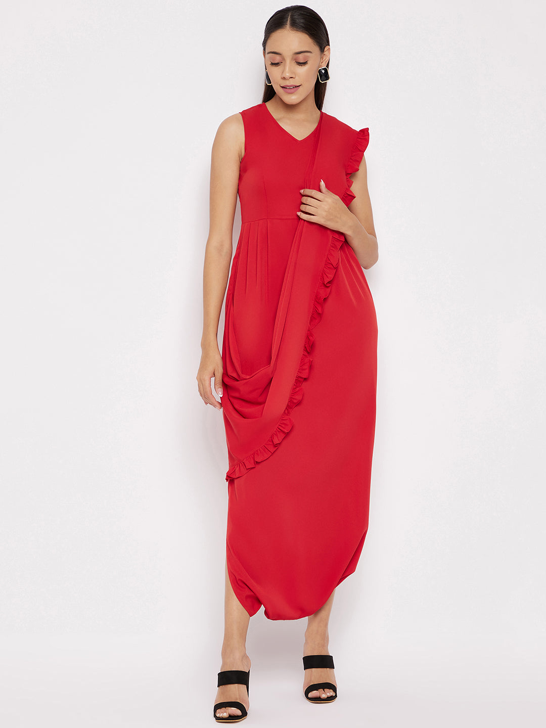 Dhoti Jumpsuit with Attached Dupatta - Uptownie