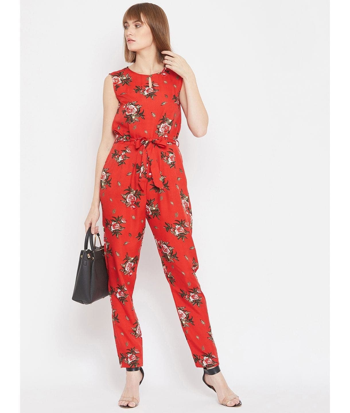 Floral Keyhole Jumpsuit with Belt - Uptownie