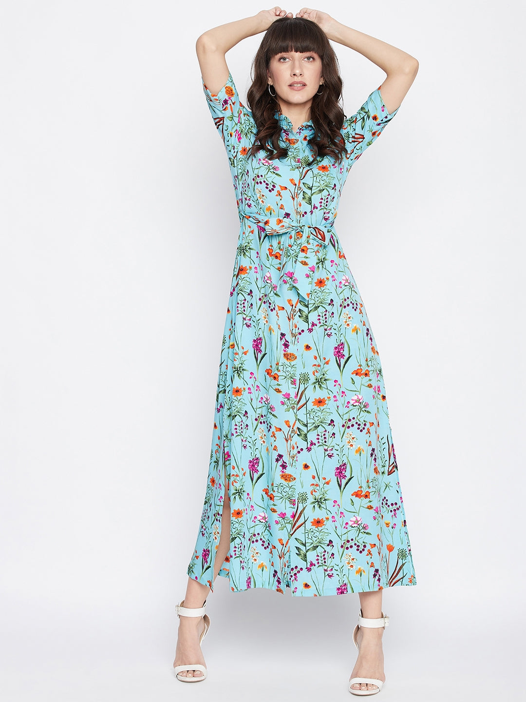 Collar Buttoned Down Shirt Maxi Dress - Uptownie