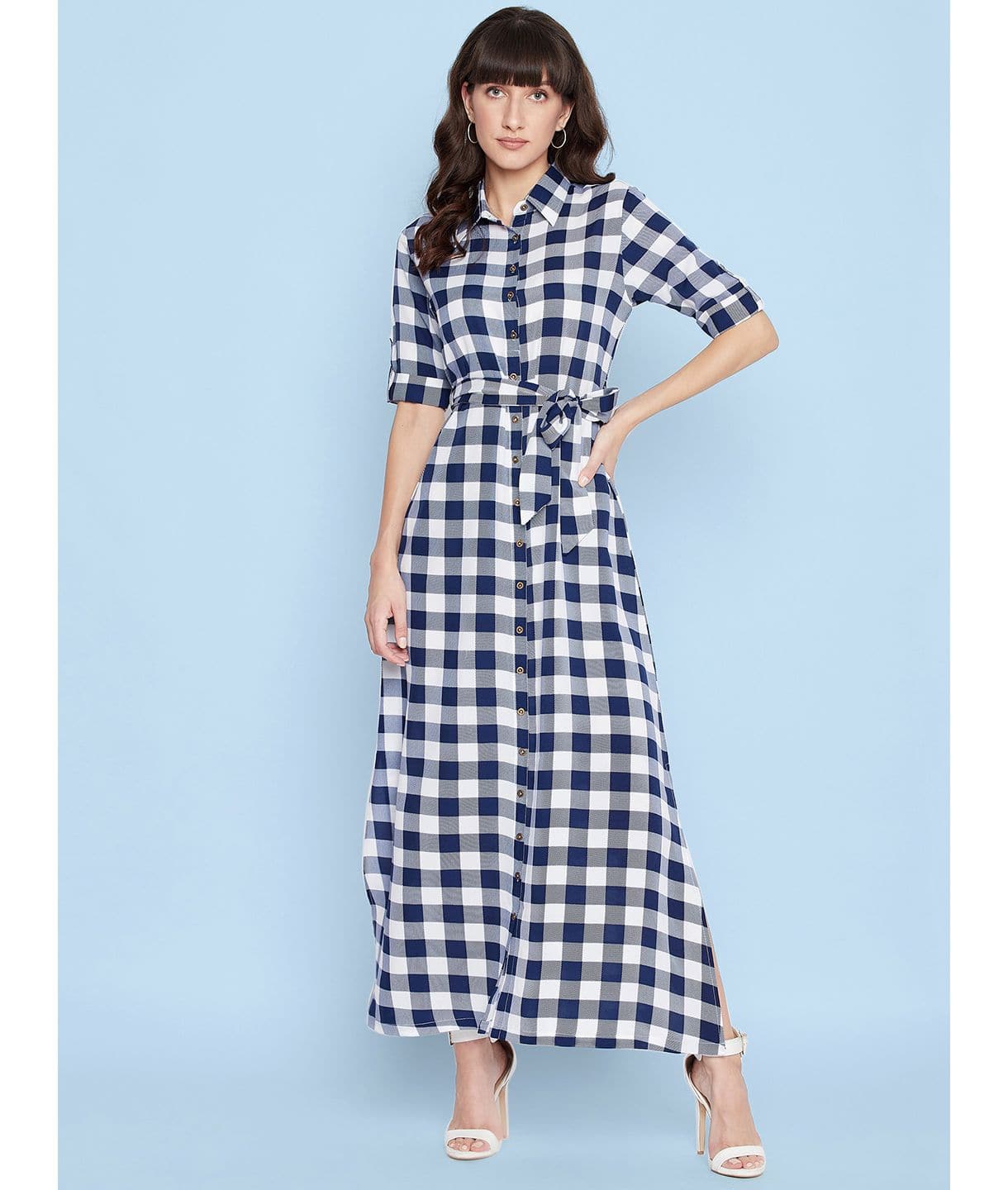 Collar Buttoned Down Shirt Maxi Dress - Uptownie