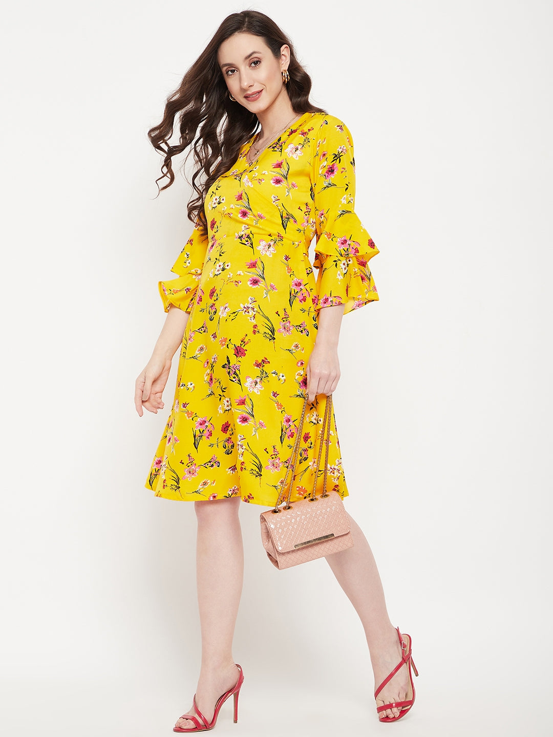 Wrap Bell Sleeves Skater Dress - Uptownie