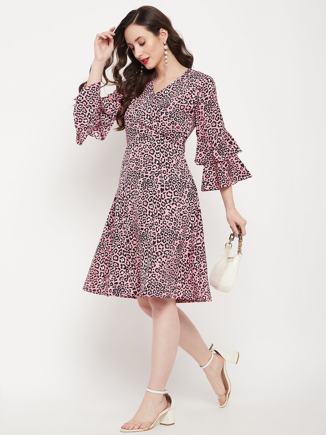 Wrap Bell Sleeves Skater Dress - Uptownie