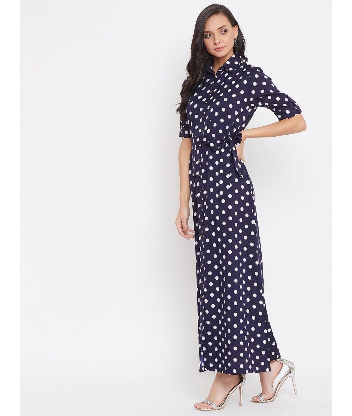 Collar Buttoned Down Shirt Maxi Dress - Uptownie