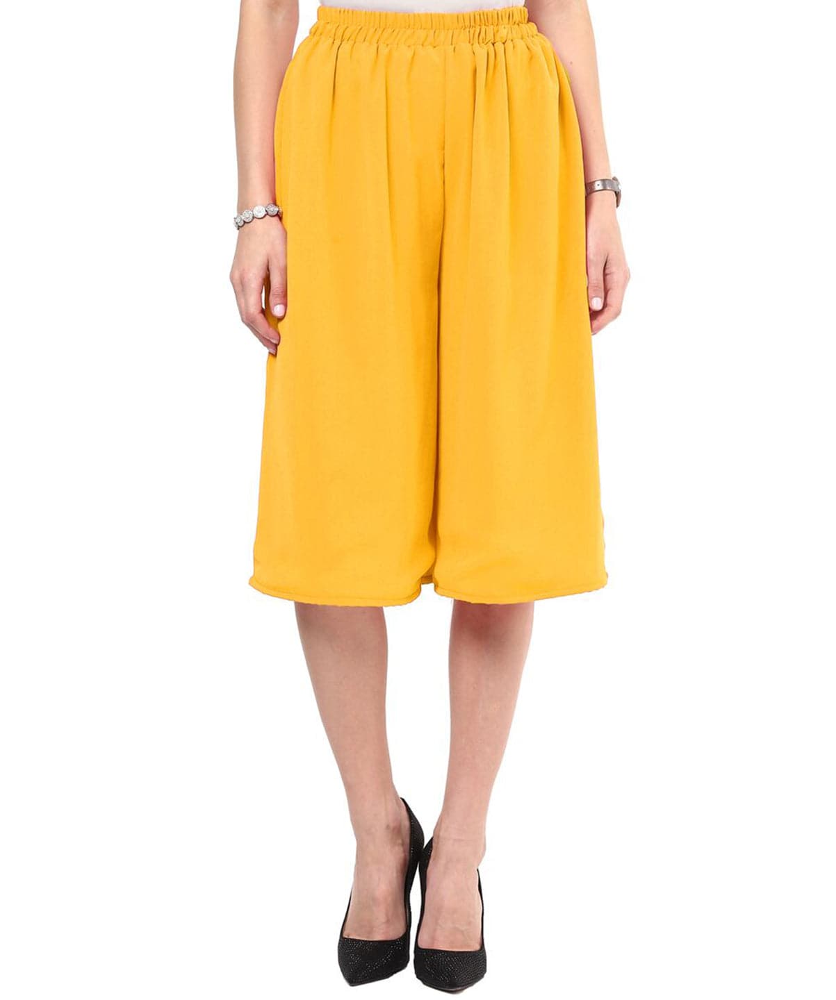 Yellow Georgette Adjustable Culottes - Uptownie