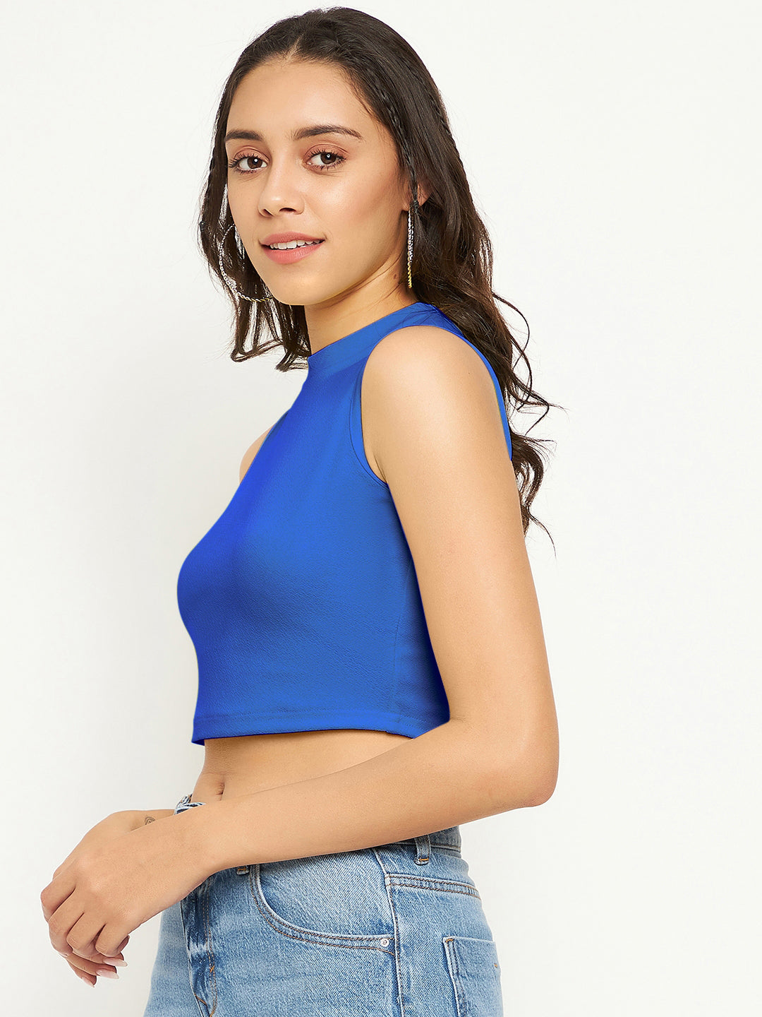 Cotton Stretchable High Neck Crop Top - Uptownie