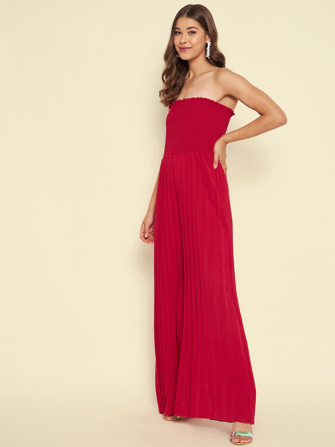 Smocked Strapless Maxi Jumpsuit - Uptownie