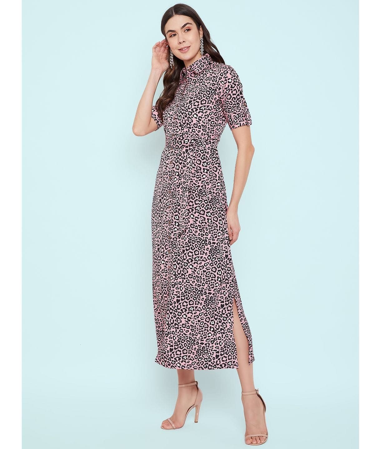 Collar Buttoned Down Shirt Maxi Dress - Uptownie