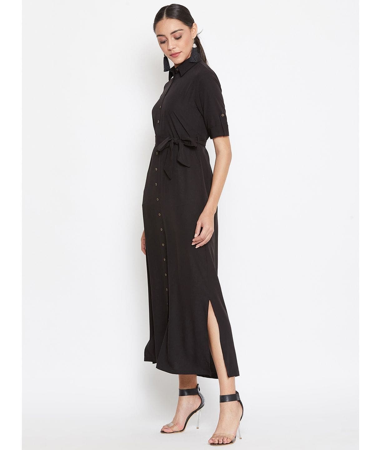Collar Buttoned Down Shirt Maxi Dress - Uptownie