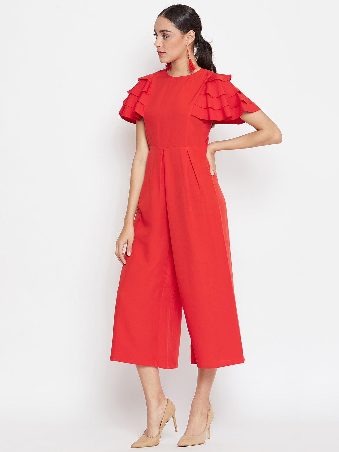 Culotte Ruffled Sleeve Jumpsuit - Uptownie