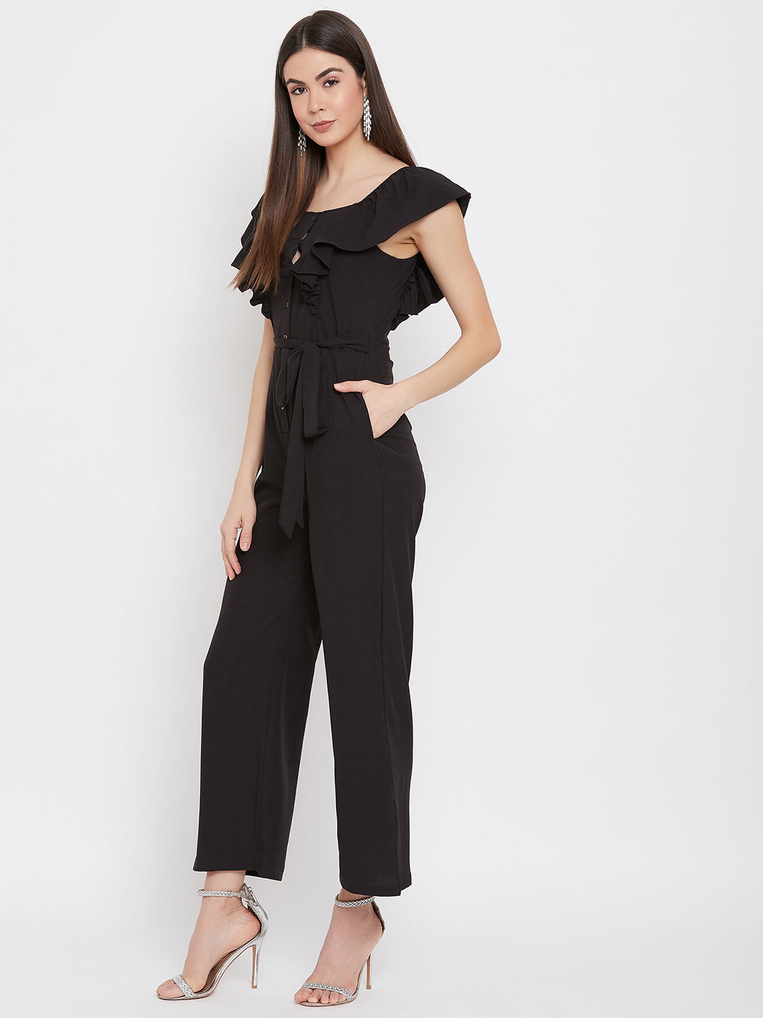 Short Ruffle Sleeved Jumpsuit - Uptownie